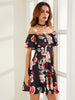 Black Rose Print Off The Shoulder A Line Dress - papaya-fashion Black Rose Print Off The Shoulder A Line Dress - papaya-fashion