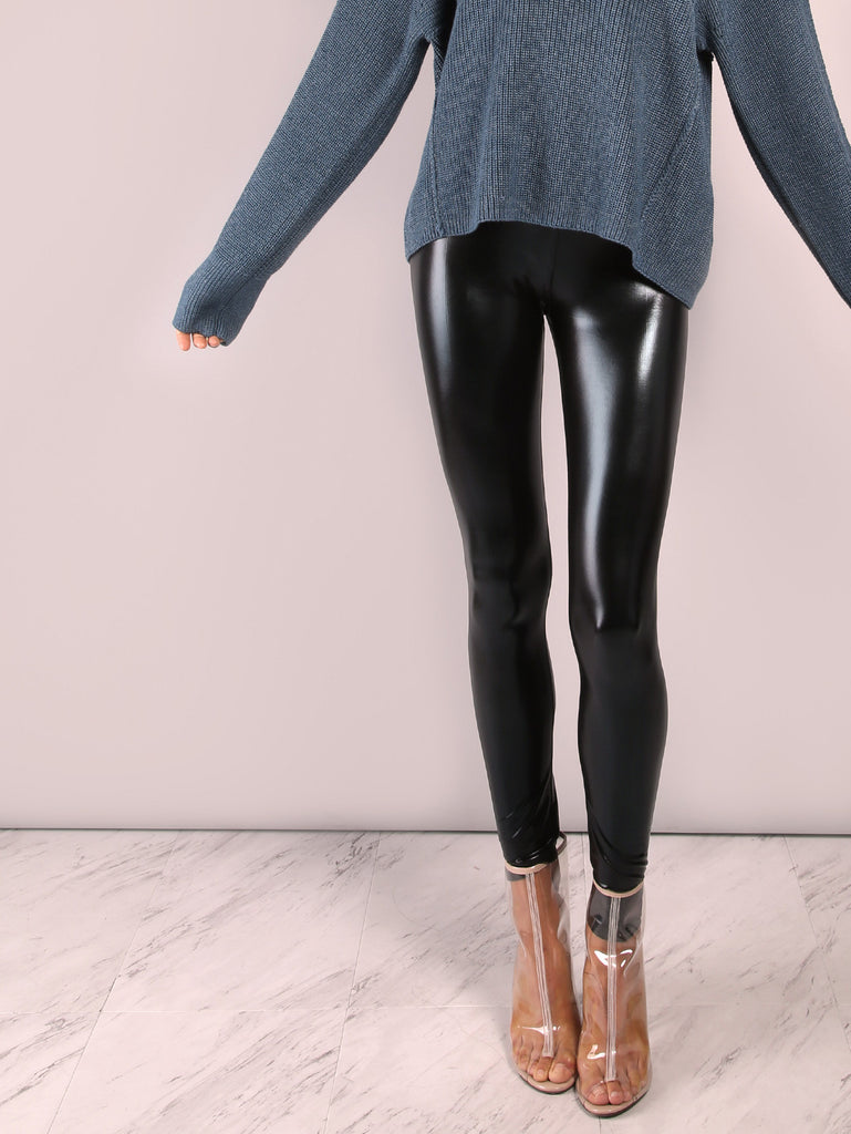 Black Crop Coated Leggings Black Crop Coated Leggings