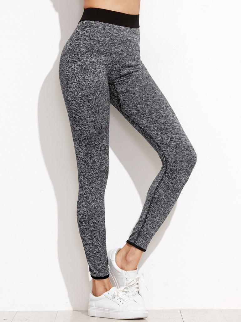 Grey Marled Knit Contrast Waist Leggings Grey Marled Knit Contrast Waist Leggings