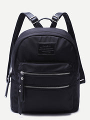 Black Double Zipper Front Nylon Backpack Black Double Zipper Front Nylon Backpack