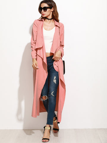 Pink Waterfall Collar Duster Coat