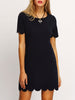 Black Scalloped Hem Keyhole Dress - papaya-fashion Black Scalloped Hem Keyhole Dress - papaya-fashion