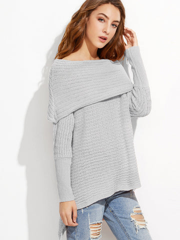 The Shoulder High Low Foldover Sweater