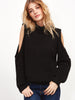 Black Turtleneck Open Shoulder Ribbed Knit Sweater - papaya-fashion Black Turtleneck Open Shoulder Ribbed Knit Sweater - papaya-fashion