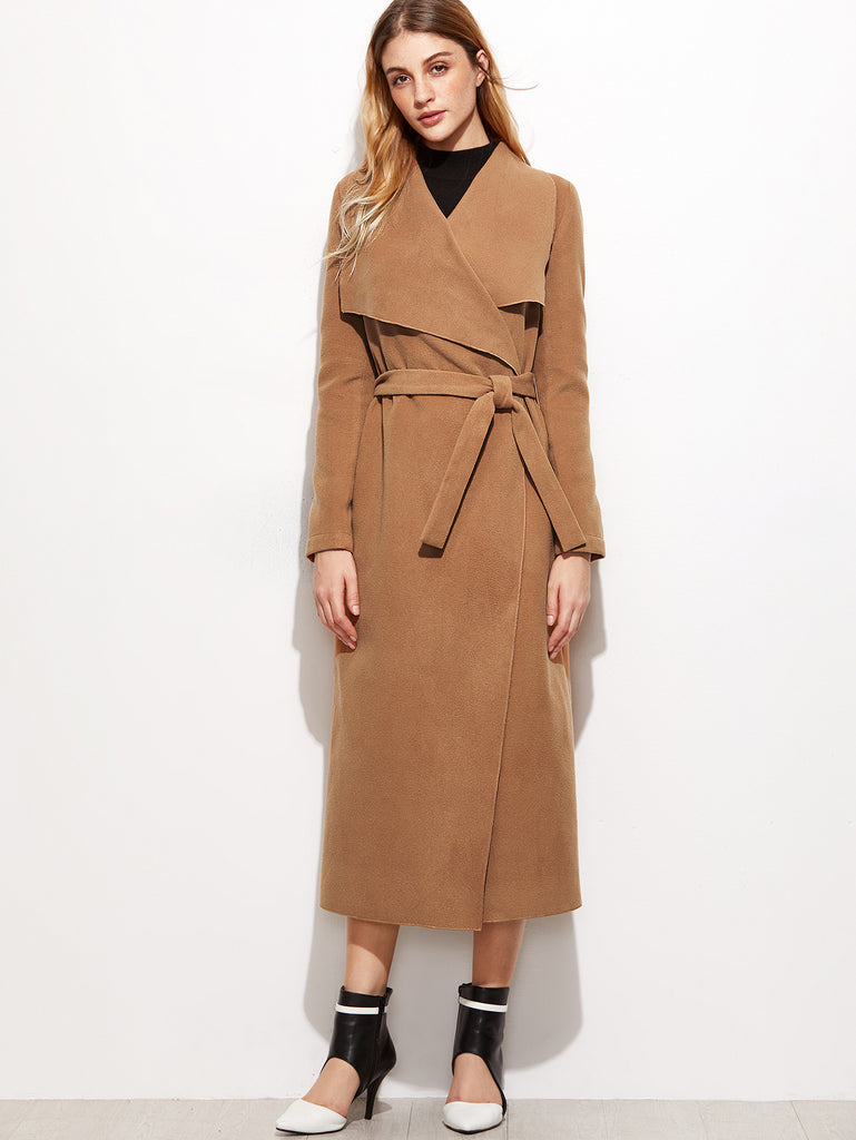 Camel Drape Collar Longline Wrap Coat Camel Drape Collar Longline Wrap Coat