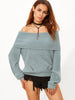 Green Foldover Off The Shoulder Sweater - papaya-fashion Green Foldover Off The Shoulder Sweater - papaya-fashion
