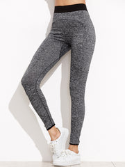 Grey Marled Knit Contrast Waist Leggings Grey Marled Knit Contrast Waist Leggings
