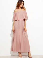 Pink Off The Shoulder Layered Ruffle Dress Pink Off The Shoulder Layered Ruffle Dress