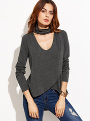Choker Neck Overlap T-shirt Choker Neck Overlap T-shirt