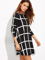 Black Grid Long Sleeve Swing Dress Black Grid Long Sleeve Swing Dress