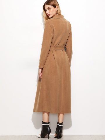 Camel Drape Collar Longline Wrap Coat - papaya-fashion