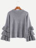Grey Layered Ruffle Sleeve Pullover Sweater - papaya-fashion Grey Layered Ruffle Sleeve Pullover Sweater - papaya-fashion