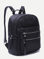 Black Double Zipper Front Nylon Backpack