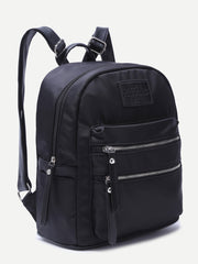 Black Double Zipper Front Nylon Backpack Black Double Zipper Front Nylon Backpack