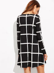 Black Grid Long Sleeve Swing Dress Black Grid Long Sleeve Swing Dress