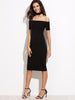 Black Off The Shoulder Pencil Dress With Choker - papaya-fashion Black Off The Shoulder Pencil Dress With Choker - papaya-fashion