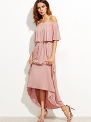 Pink Off The Shoulder Layered Ruffle Dress Pink Off The Shoulder Layered Ruffle Dress
