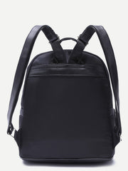 Black Double Zipper Front Nylon Backpack Black Double Zipper Front Nylon Backpack