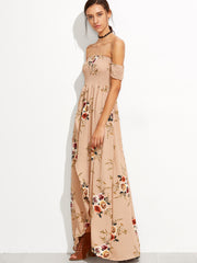 Pink Rose Print Off The Shoulder Wrap Dress Pink Rose Print Off The Shoulder Wrap Dress