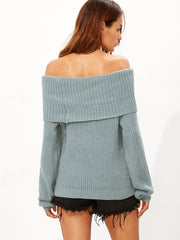 Green Foldover Off The Shoulder Sweater Green Foldover Off The Shoulder Sweater