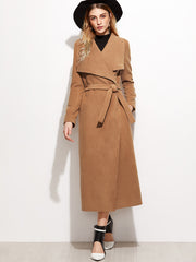 Camel Drape Collar Longline Wrap Coat Camel Drape Collar Longline Wrap Coat