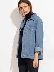 Blue Button Front Pockets Denim Jacket Blue Button Front Pockets Denim Jacket