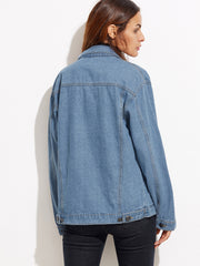 Blue Button Front Pockets Denim Jacket Blue Button Front Pockets Denim Jacket