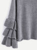 Grey Layered Ruffle Sleeve Pullover Sweater - papaya-fashion