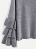 Grey Layered Ruffle Sleeve Pullover Sweater - papaya-fashion Grey Layered Ruffle Sleeve Pullover Sweater - papaya-fashion