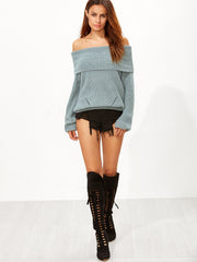 Green Foldover Off The Shoulder Sweater Green Foldover Off The Shoulder Sweater