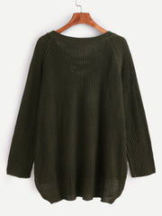 Dark Green Eyelet Lace Up High Low Sweater Dark Green Eyelet Lace Up High Low Sweater