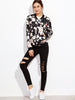 Black Flower Print Zip Up Bomber Jacket - papaya-fashion Black Flower Print Zip Up Bomber Jacket - papaya-fashion