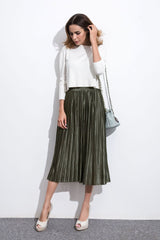Army Green Elastic Waist Pleated Skirt Army Green Elastic Waist Pleated Skirt