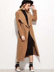 Camel Drape Collar Longline Wrap Coat Camel Drape Collar Longline Wrap Coat