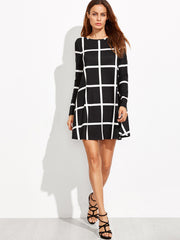 Black Grid Long Sleeve Swing Dress Black Grid Long Sleeve Swing Dress
