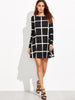 Black Grid Long Sleeve Swing Dress - papaya-fashion Black Grid Long Sleeve Swing Dress - papaya-fashion