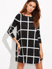 Black Grid Long Sleeve Swing Dress - papaya-fashion Black Grid Long Sleeve Swing Dress - papaya-fashion