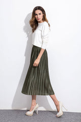 Army Green Elastic Waist Pleated Skirt Army Green Elastic Waist Pleated Skirt