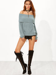 Green Foldover Off The Shoulder Sweater Green Foldover Off The Shoulder Sweater