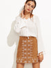 Camel Suede Embroidered A Line Skirt - papaya-fashion Camel Suede Embroidered A Line Skirt - papaya-fashion
