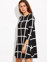 Black Grid Long Sleeve Swing Dress Black Grid Long Sleeve Swing Dress