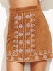 Camel Suede Embroidered A Line Skirt - papaya-fashion