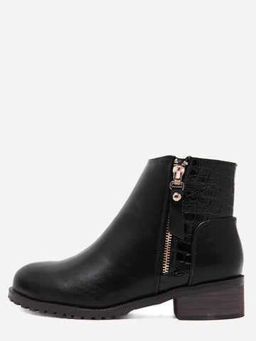 Faux Leather Croc Embellished Ankle Booties