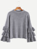 Grey Layered Ruffle Sleeve Pullover Sweater - papaya-fashion