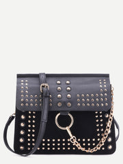 Black Studded Flap Crossbody Bag