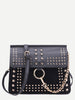 Black Studded Flap Crossbody Bag - papaya-fashion