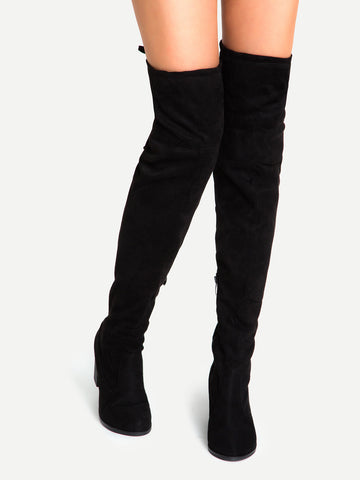 Black Suede Lace Up Over The Knee Boots
