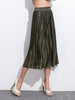 Army Green Elastic Waist Pleated Skirt - papaya-fashion