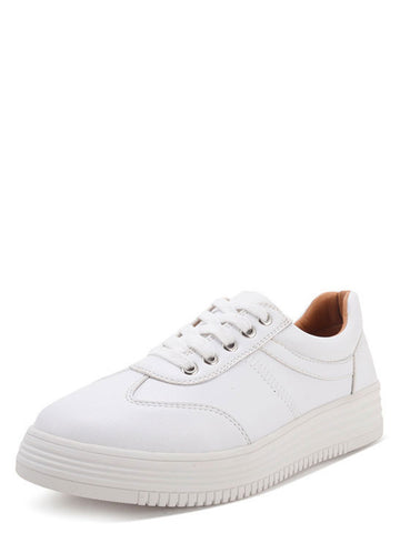 White PU Rubber Sole Low Top Sneakers