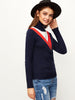 Navy Chevron Pattern Zip Turtleneck Sweater - papaya-fashion